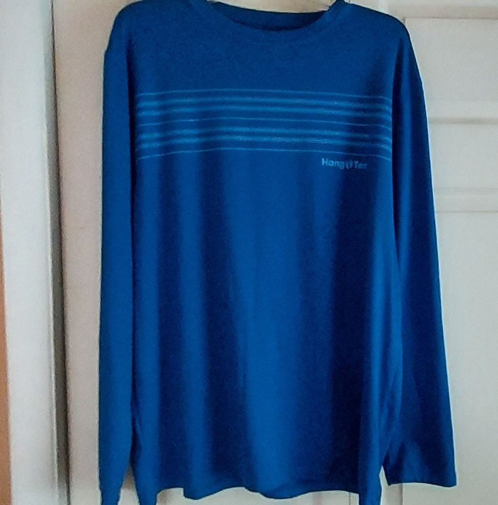 Hang Ten Shirt Mens XL Blue UPF50+ Long Sleeves Pullover Tee Sun Performance